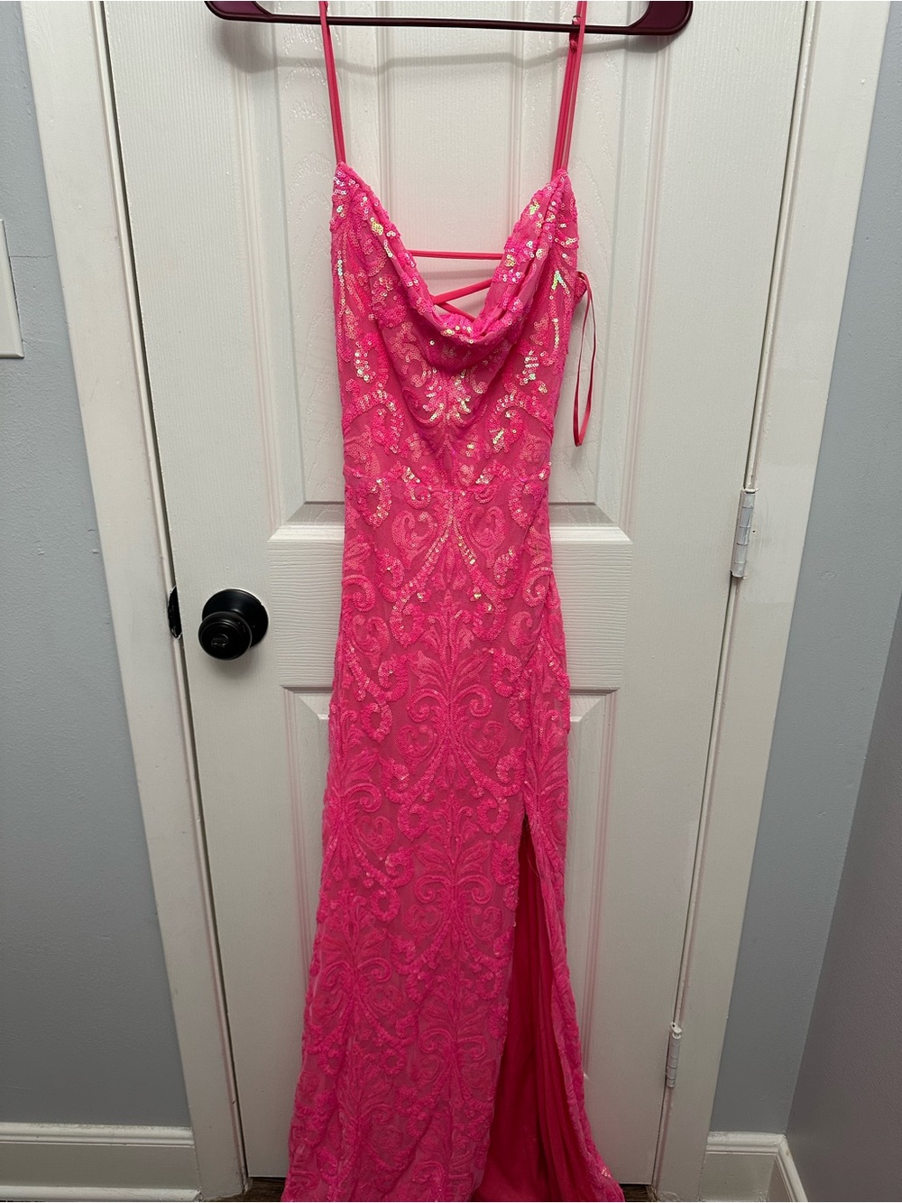 Windsor Hot Pink Sequin Lace Prom Dress